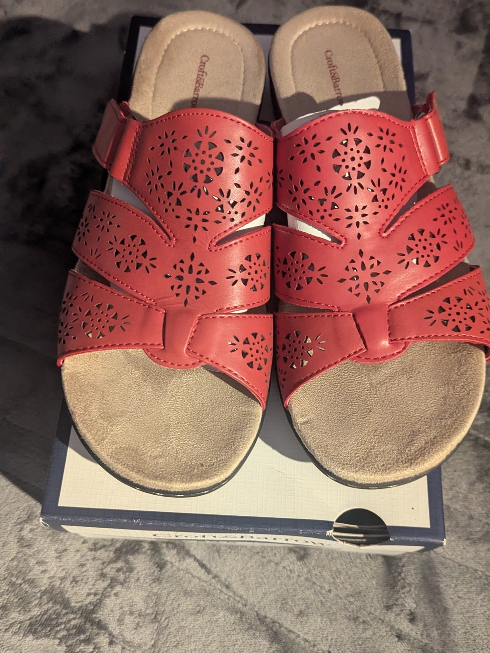 Croft And Barrow Red Laser-Cut Adjustable Slide Sandals